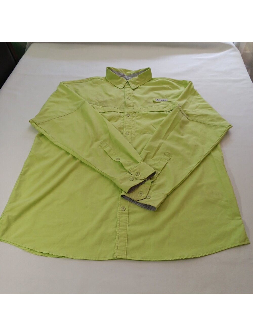 Columbia PFG Omni-Shade Men's Sz L Vented Long Sleeve Lime Green Shirt Chest 51"